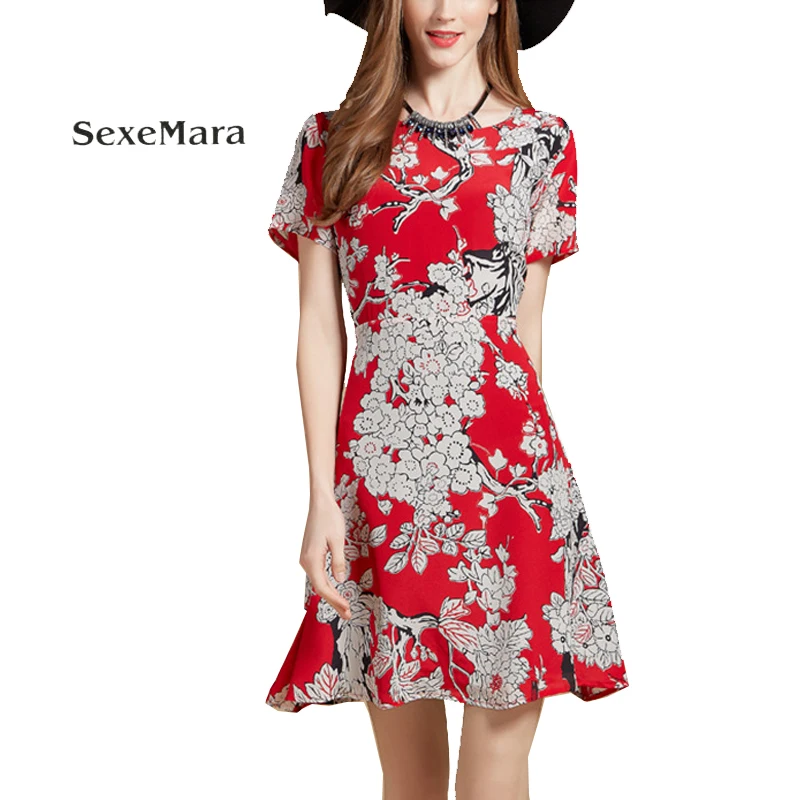 2017 Летняя женская новая круглый вырез горловины с короткими рукавами платье