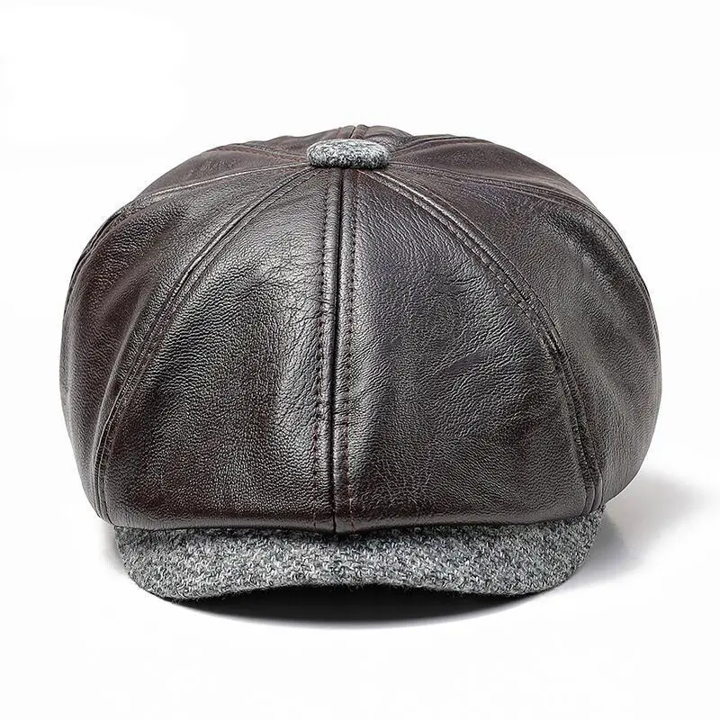 Dark Brown JAMONT новая осенне-зимняя восьмиугольная шляпа из искусственной кожи кепка газетчика мужские теплые детективные шапки Мужские береты с козырьком береты козырьки - Цвет: Dark Brown