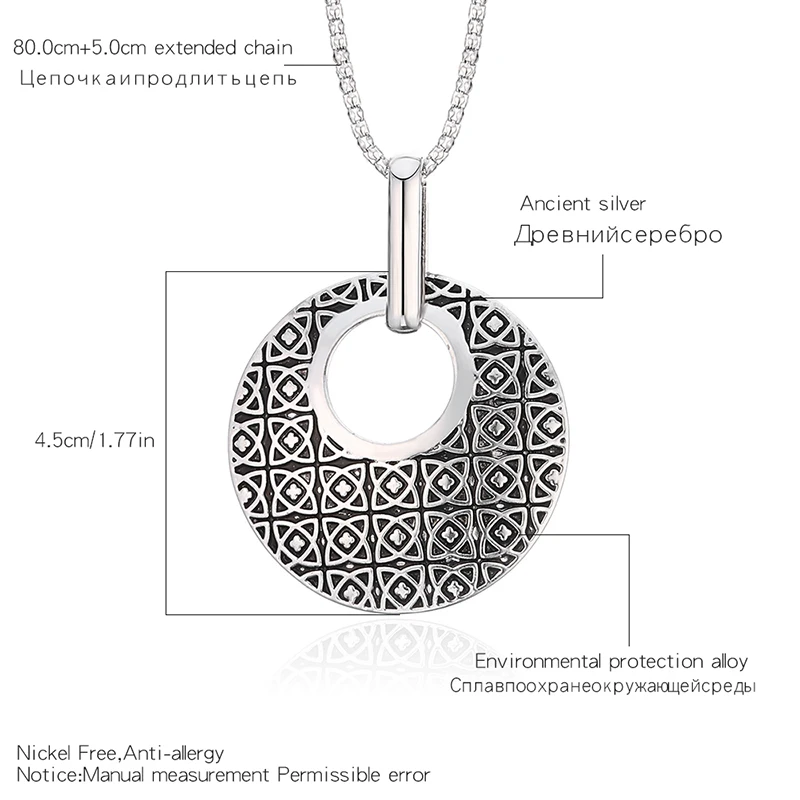 Vintage Big Round Pendant Necklace Women Sweater Long Chains Classic Style Jewelry Geometric Necklaces European Fashion | Украшения и
