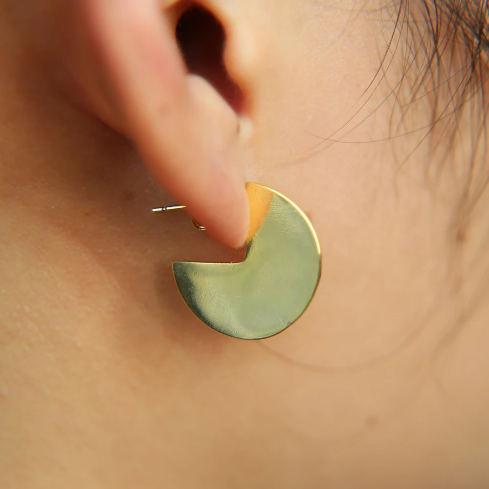 round circle geometric fashion earring women jewelry design gold filled flat simple | Украшения и аксессуары