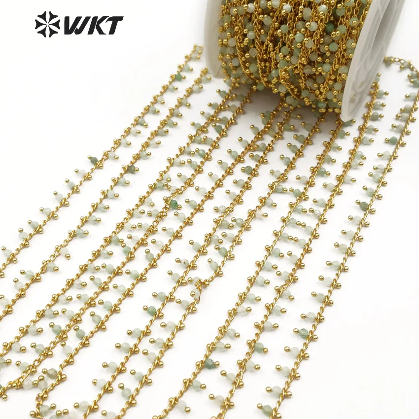 WT RBC084 WKT светло зеленый 3 мм круглый каменный бисер с позолоченным металлическим