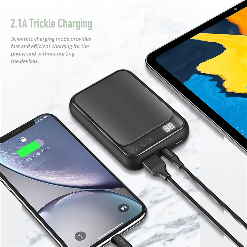 ROCK Mini Power Bank 10000 мАч для iPhone Sumsung Xiaomi Портативный внешний аккумулятор Powerbank с