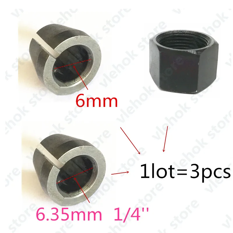 3 pcs Цанговая гайка конусная 1/4 ''6 мм 6,35 мм Замена для Makita M3700B M3700 аксессуары для электроинструмента Запчасти для электроинструментов - Цвет: 3 pcs