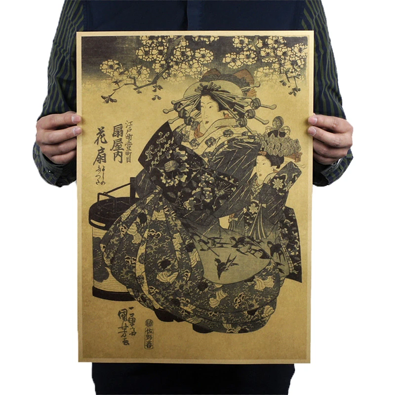 1 шт. Ретро японский Ukiyoe Гейша ВИНТАЖНЫЙ ПЛАКАТ из крафт бумаги кафе декоративная