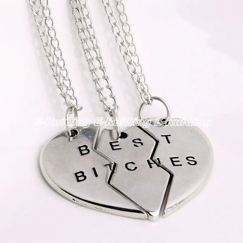 3PC/Set BFF Fashion Jewelry Gifts Friendship Silver Plated Best Bitches Broken Heart Parts Pendant Necklace Chain Hot Sale | Украшения и