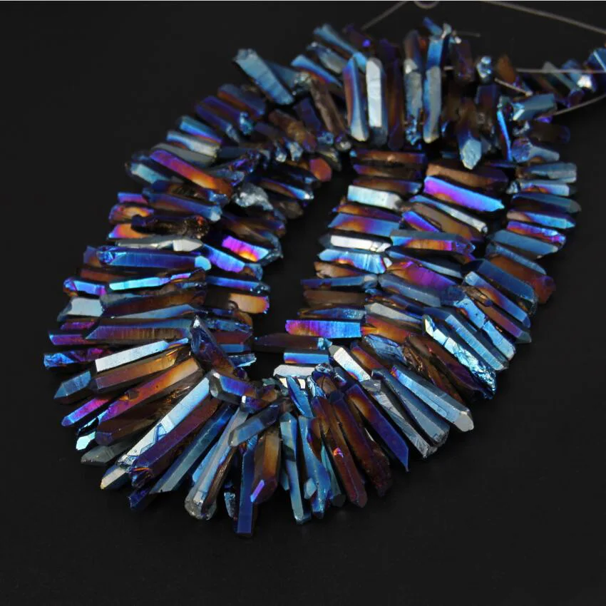 

15.5 inches strand Blue Titanium Quartz Top Drilled Briolettes Stick Points Jewelry,Rough Raw Crystals Graduated Spike Beads