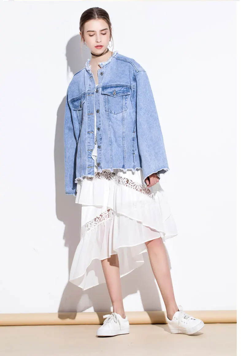 Ifq 2017 Для женщин бойфренда стиль отверстие Свободные джинсовая куртка | Женская