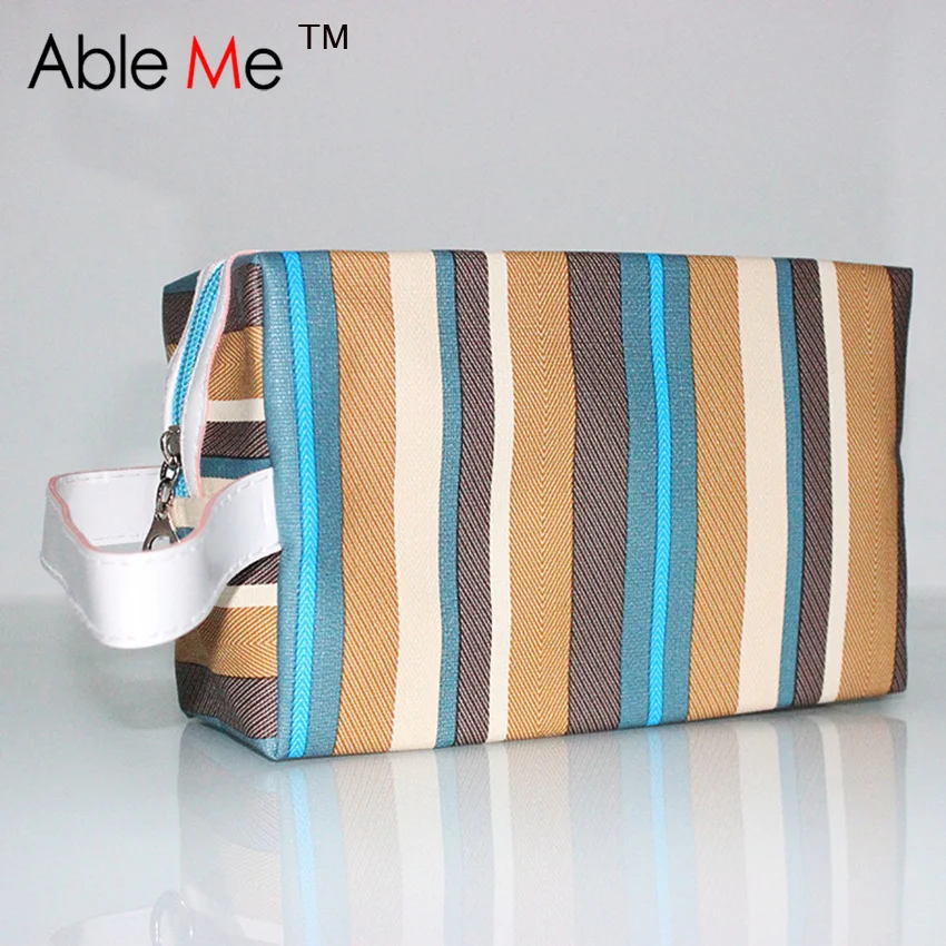 Многоцветный Полосатый Женщины Cosmetic Bag Мода Кожа PU Водонепроницаемый Туалетных