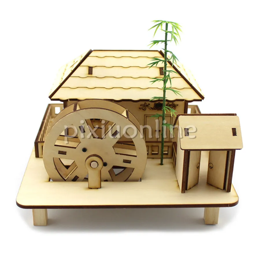 J680 Wooden Splice Plate Joint Water Mill Desk Decorate Children Toy Free Shipping Russia