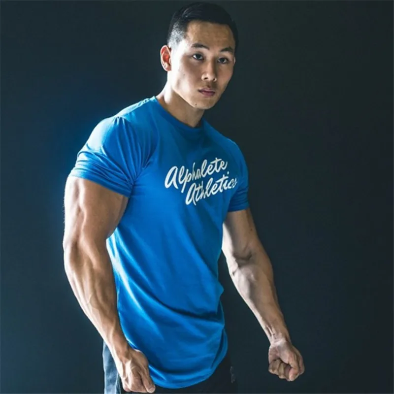 ALPHALETE летняя модная футболка Мужская одежда для тренажерных залов хлопковая с