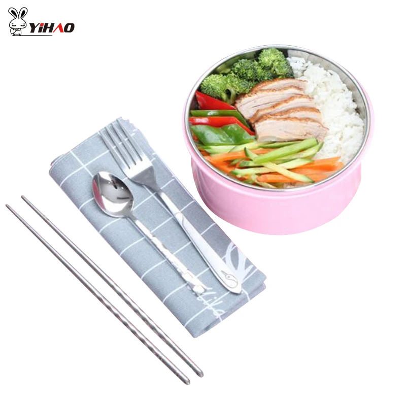 

YiHAO 304 Stainless Steel Round With Chopsticks Leakproof Lunch Box Environmental Onvenience Convenient Lunch Box