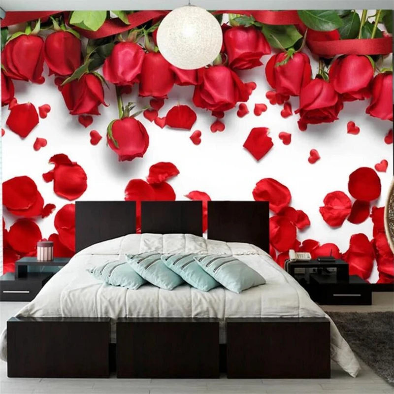 Wellyu Красивая Романтическая любовь красная роза Лепестки цветка ТВ фон большое