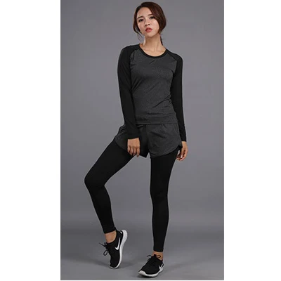 t shirt and pants 2 Toppick, одежда для спортзала, фитнеса, Женский комплект для йоги, теннисная футболка+ штаны для бега, обтягивающие, для бега, Леггинсы для йоги и тренировок, спортивный костюм размера плюс - Цвет: t shirt and pants 2