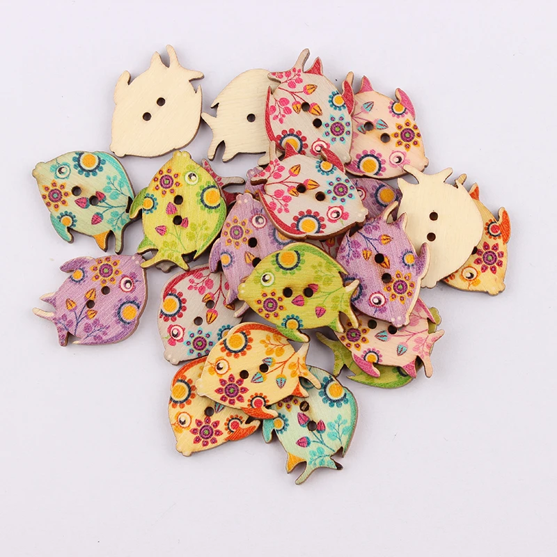 Wholesale 24*30mm 50pcs Mixed Color Fish Wooden Buttons For Handmade Craft Fit Sewing And Scrapbooking Accessories 2 Holes | Дом и сад