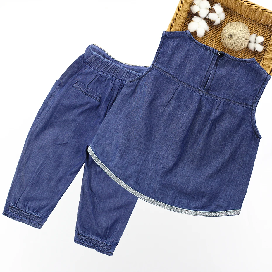 Летняя одежда для девочек джинсовый жилет с цветочной вышивкой + шорты из 2