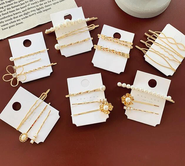 2019 Korea Imitiation Pearl Hairpins Metal Gold Color Rhinestones Hair Clips Accessories for Women Hollow Flower Hai | Украшения и