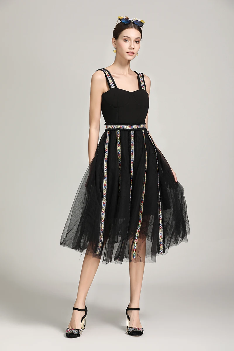 

MIUXIMAO High Quality 2019 Runway Summer Dress Newest Europe Fashion Floral Embroidery Knee-Length Casual Dress Women