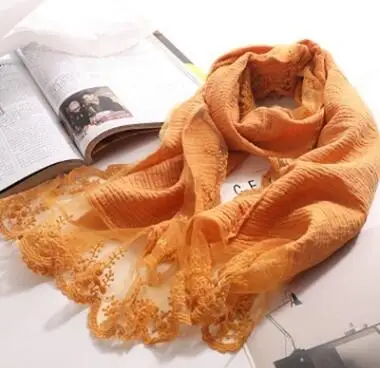 Yellow Новинка года; сезон весна-осень; шарфы для девочек; корейский Милый хлопковый шарф принцессы; детский зимний кружевной шарф для девочек; тонкий - Цвет: Yellow