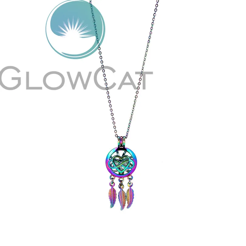 R-C791 Rainbow Color Heart Number 8 Dream Catcher Beads Cage Pendant Perfume Diffuser Aromatherapy Pearl Locket Necklace | Украшения и