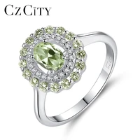 czcity exquisite silver 925 sterling finger rings for women olive green stone oval cut engagement ring vintage fine jewelry gift
