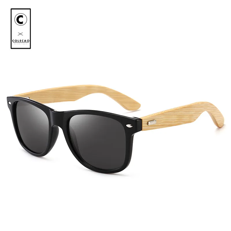 COLECAO Rivet Retro Sunglasses Men 2018 Rectangle Bamboo Frame Outdoor Driving Vintage Men's UV400 Glasses 2140B | Аксессуары для
