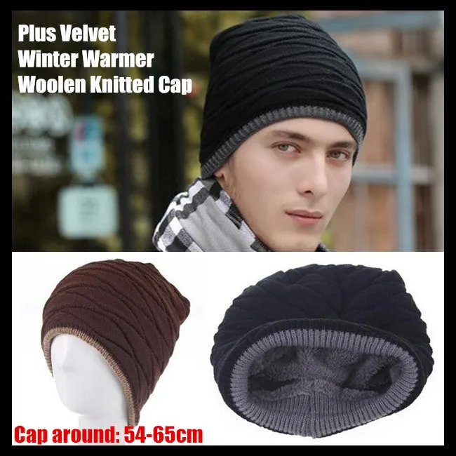 

200pcs!Men&Women Unisex Beanie Top Quality Plus Velvet Winter Warmer Hip-hop Slouch Woolen Knitted Cap Snap Slouch Bonnet Hat