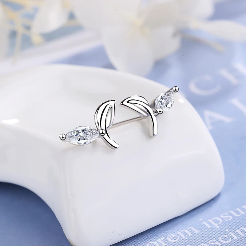 XIYANIKE 925 Sterling Silver 2019 NEW Women Leaf Crystal Stud Earrings Rhinestone Trendy Elegant Created Ear Jewelry Customized | Украшения