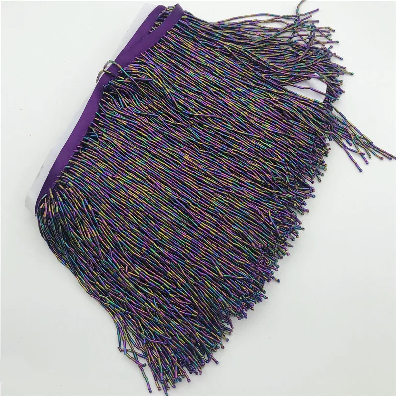5Meter wholesale 15cm(6inches) heavy Glass Gold color Seed Beaded Fringe Lamp Costume Trim Crafts