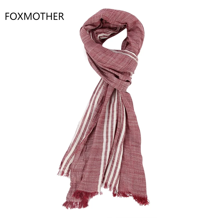 Бургундия FOXMOTHER бренд осень зима мягкий хлопок Черный Белый Бордовый Полосатый Шарфы мужские - Цвет: Бургундия