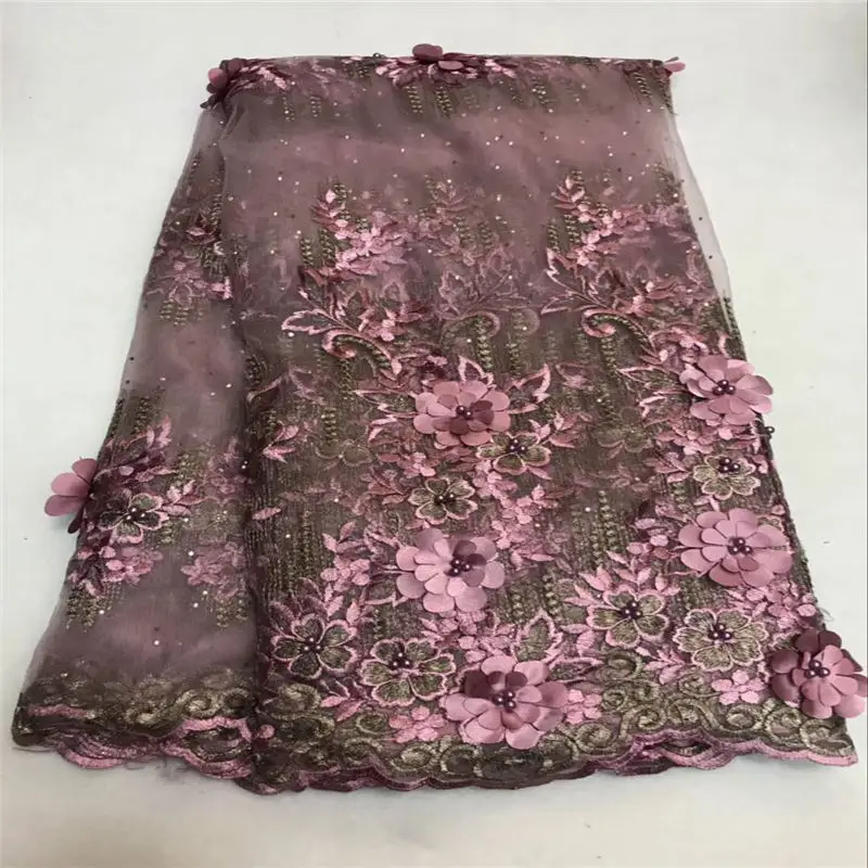 Темно-синий 3D цветок Французский Тюль Чистая кружевная ткань 2018 последняя