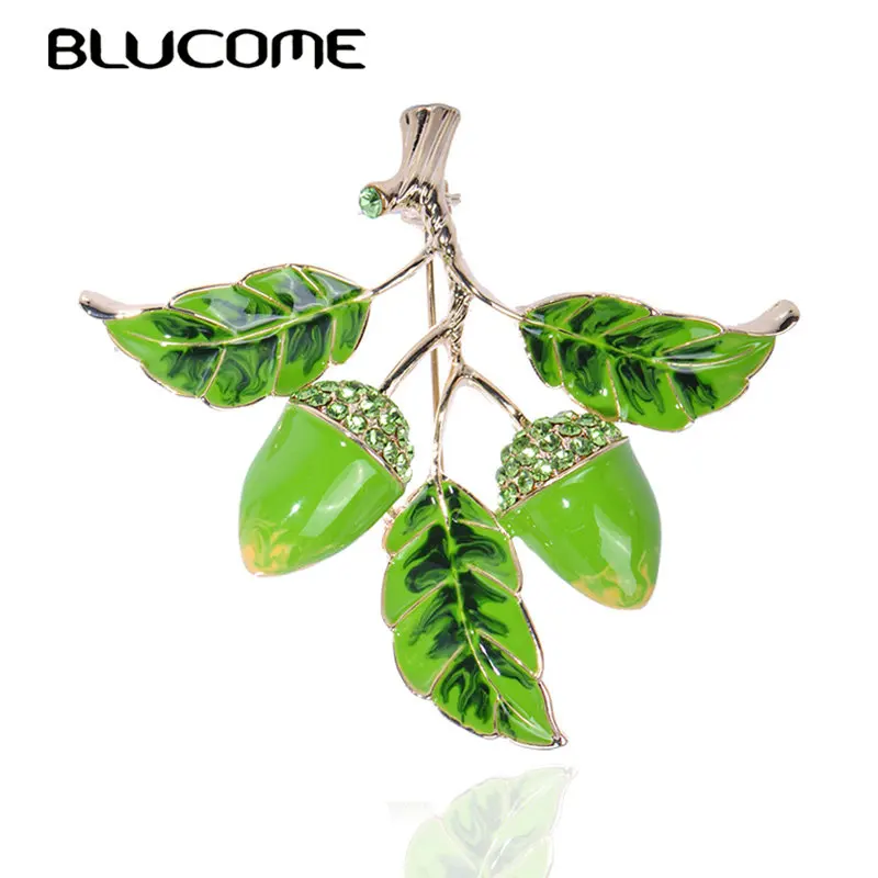 Blucome модные растения сосновые орехи фигурная брошь зеленая Эмаль Кристалл