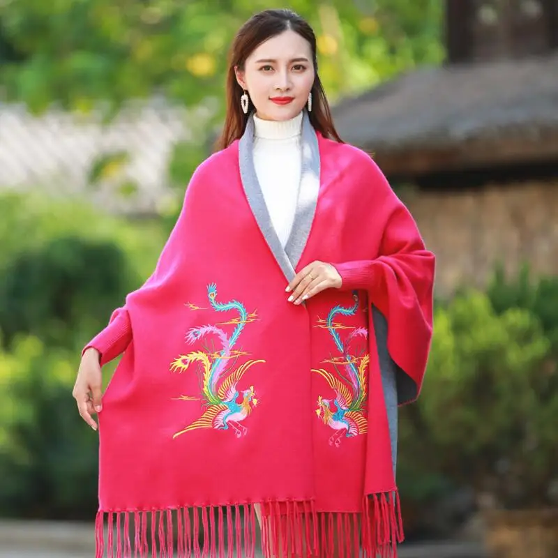 Осенняя и зимняя Новинка кашемировая шаль Женский рукав летучая мышь Феникс