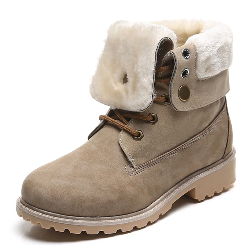 FINDHER/женские зимние ботинки зимняя теплая обувь на меху шнуровке в винтажном