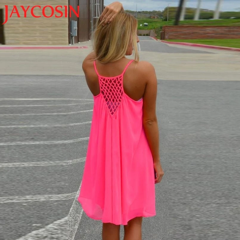 Женское короткое пляжное платье SIF шифоновое на бретельках с вырезом сзади