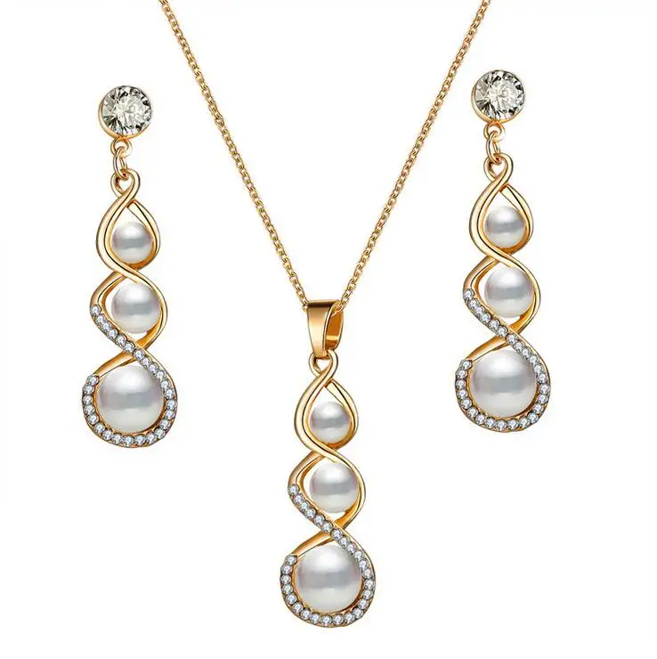 Мода Романтичная невеста свадебные серьги колье дикий горный хрусталь жемчужные