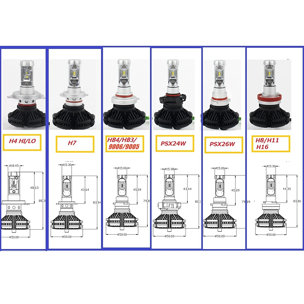 1 пара светодиодный автомобильный фары лампа H7 H11 H4 H13 Hi Lo Bi Beam 50 Вт H1 9005 9006 H16 для
