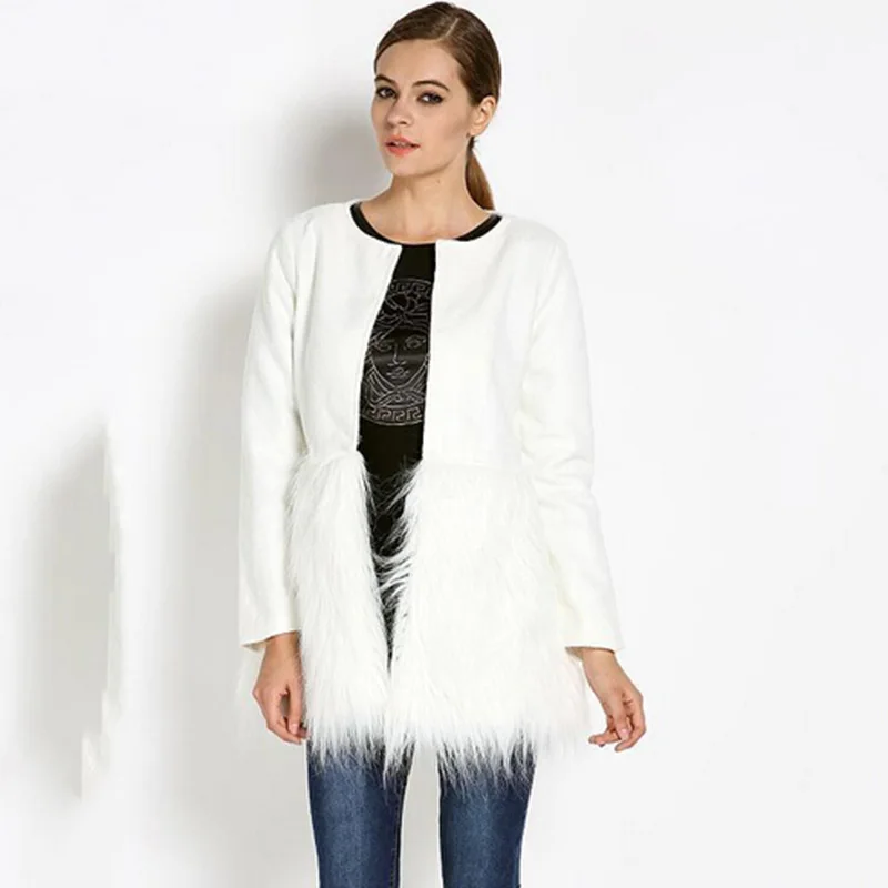 FANALA/пальто с мехом теплое Manteau Femme Hiver пальто искусственным однотонное круглым