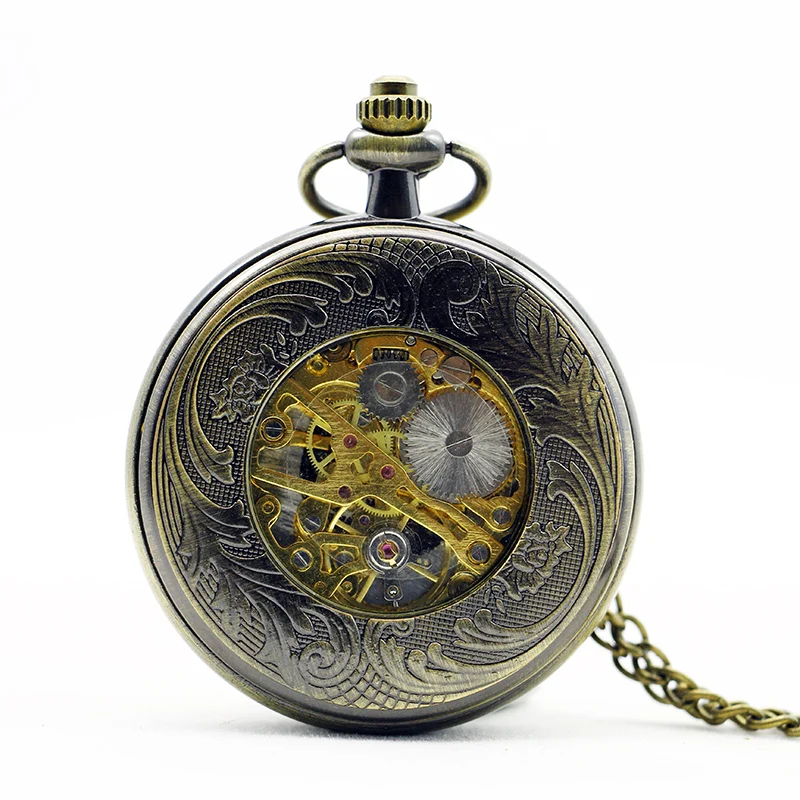Antique Mesh Inlaid Gemstone Design Mechanical Pocket Watch Vintage Gentleman Style Accessories Pendant Necklace Clock