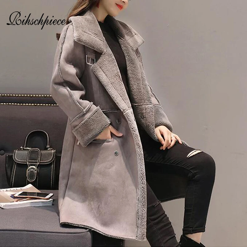 Куртка женская замшевая Длинная зимняя, с мехом и карманами от AliExpress RU&CIS NEW