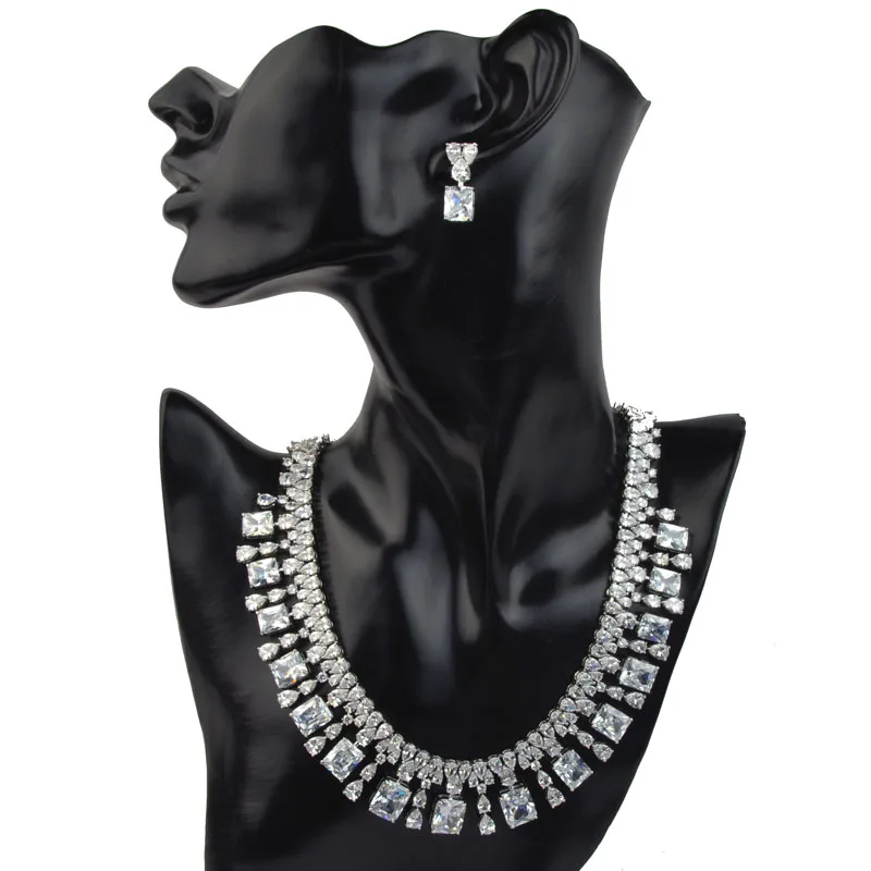 Серьги-колье с фианитом большие блестящие белые красные зеленые синие набор