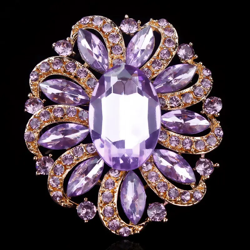 Purple GOLD Прямая с фабрики, Классические хрустальные стразы, большая овальная акриловая Цветочная Брошь, булавки для женщин различных цветов - Окраска металла: Purple GOLD