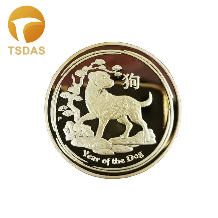 Year of the Dog 24k Gold Plated Coin 2018 Chinese Zodiac Souvenir Coins Replica Business Tourism Gift | Дом и сад