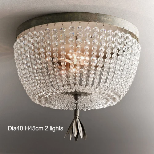 Dia40 H45cm 2 lights Винтажная Золотая люстра освещение K9 Хрустальная бусина подвесная люстра Ретро подвесные светильники для гостиной спальни кухни столовой - Цвет абажура: Dia40 H45cm 2 lights