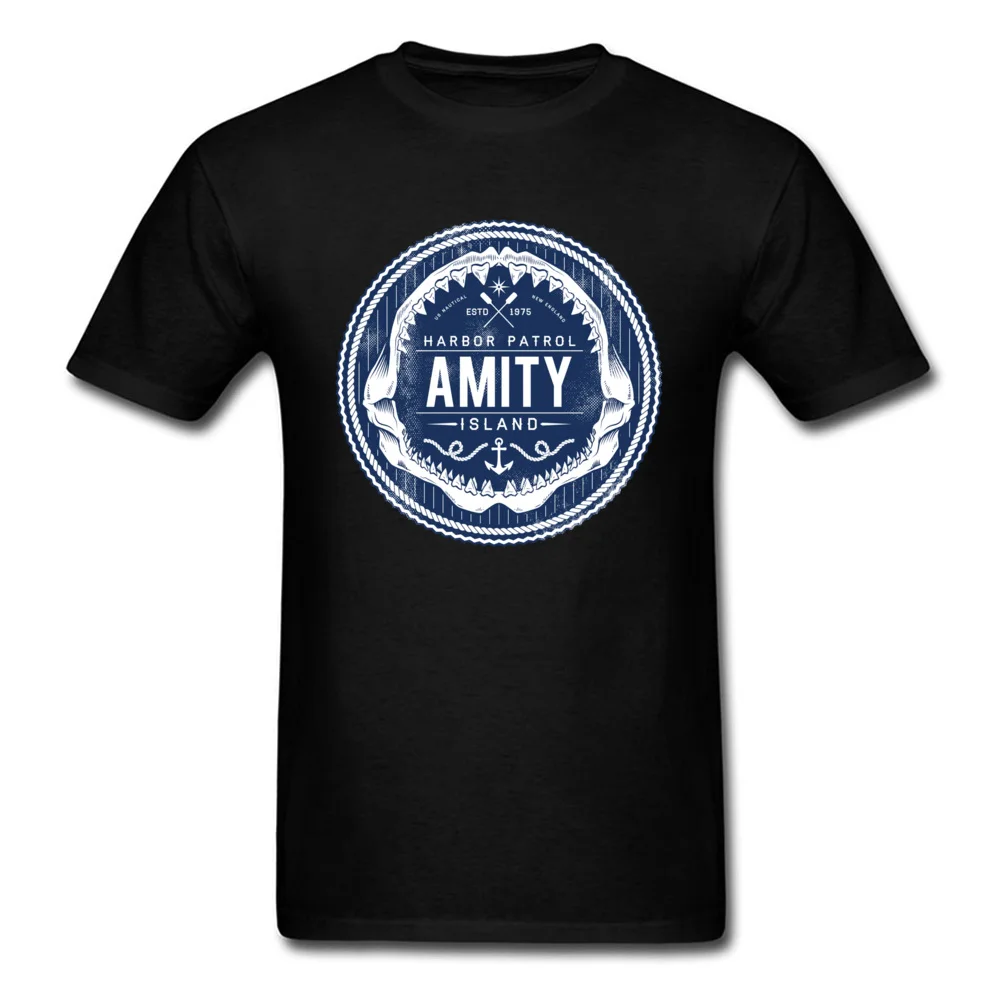 Уникальная мужская футболка Amity Island Harbor Patrol с акулой и челюстью черная одежда