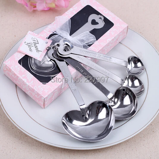 

150 Set/Lot Love Beyond Heart Shape Measuring Stainless Steel Spoons (Pink box ) + Wedding Favors Gifts + Fedex Free Shipping