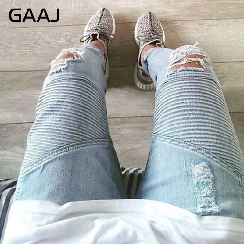 GAAJ мужские обтягивающие байкерские джинсы рваные для мотоциклистов