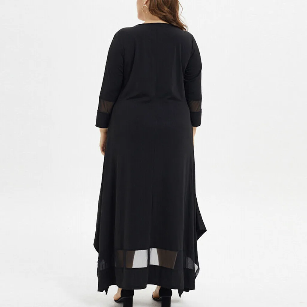 Летнее модное однотонное мусульманское платье большого размера с круглым