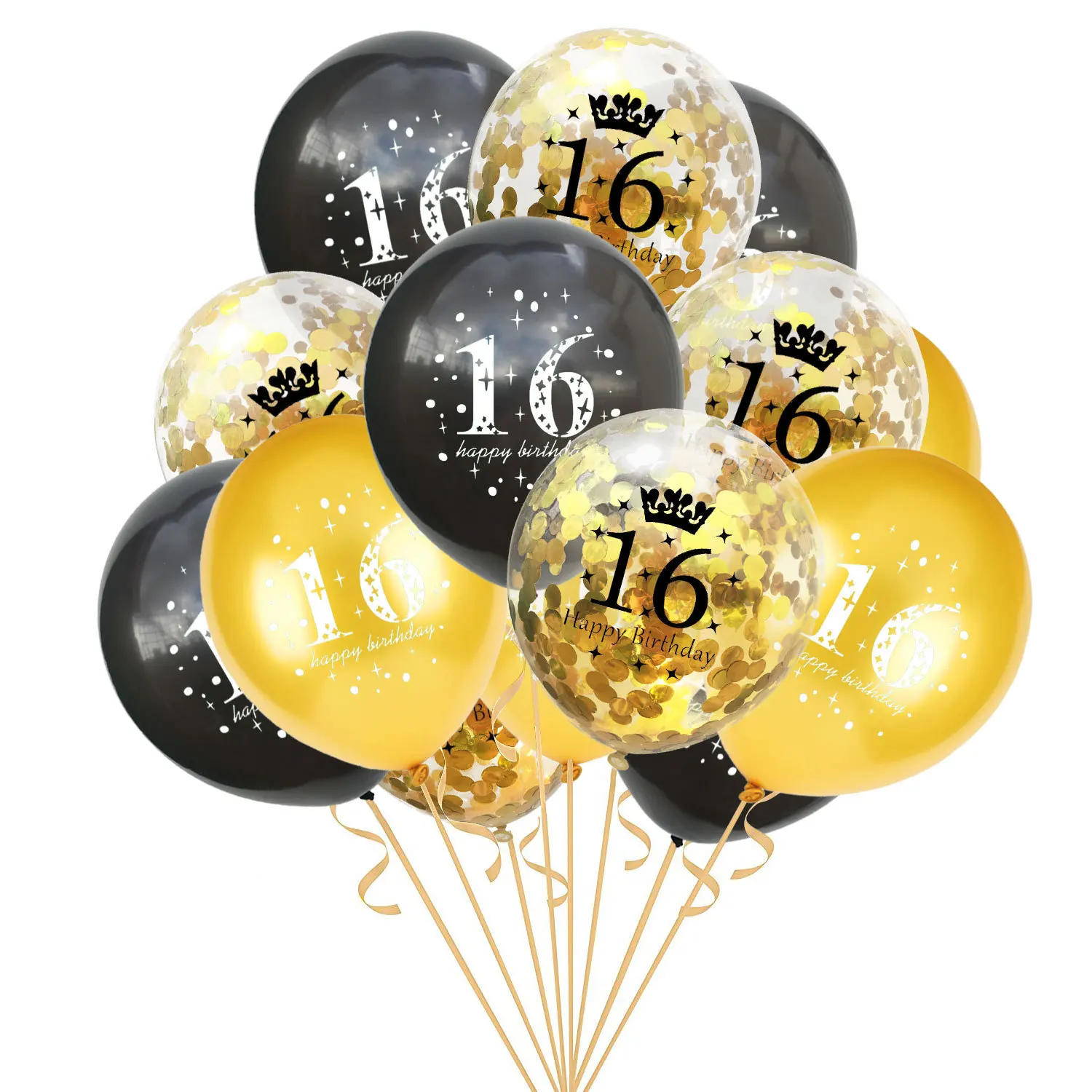 15 шт. 12 дюймов черный золотой воздушный шар &quotКонфетти&quot 16th 18th 30th 40th юбилей