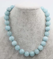 ligtht blue jade round 12mm 14mm necklace 17inch wholesale beads nature fppj woman 2017