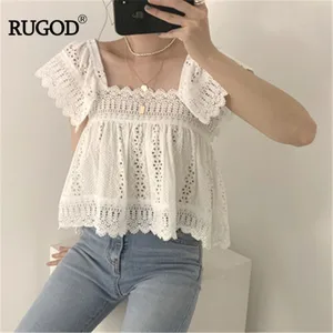 Женская блузка с открытой спиной, квадратным вырезом и рукавом-бабочкой